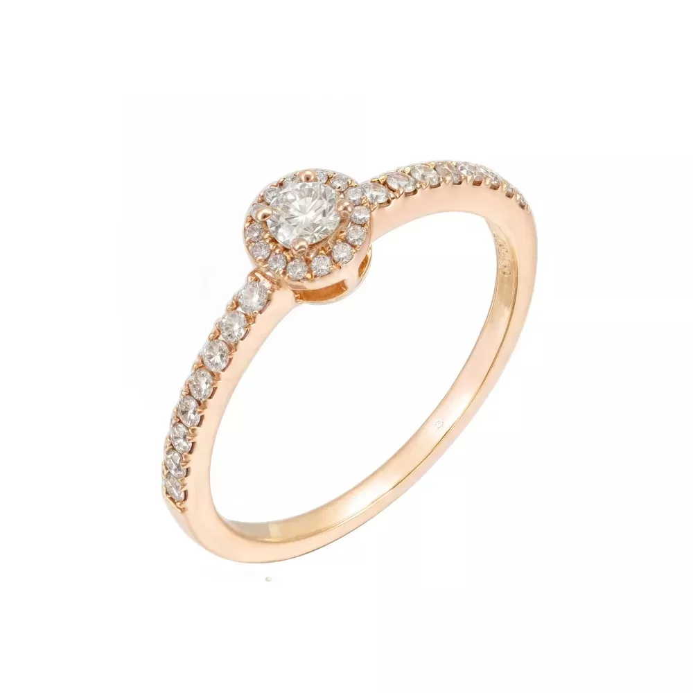 Anillo de Compromiso en oro rosa con diamante talla brillante (0.124 ct, color H-I, pureza SI).