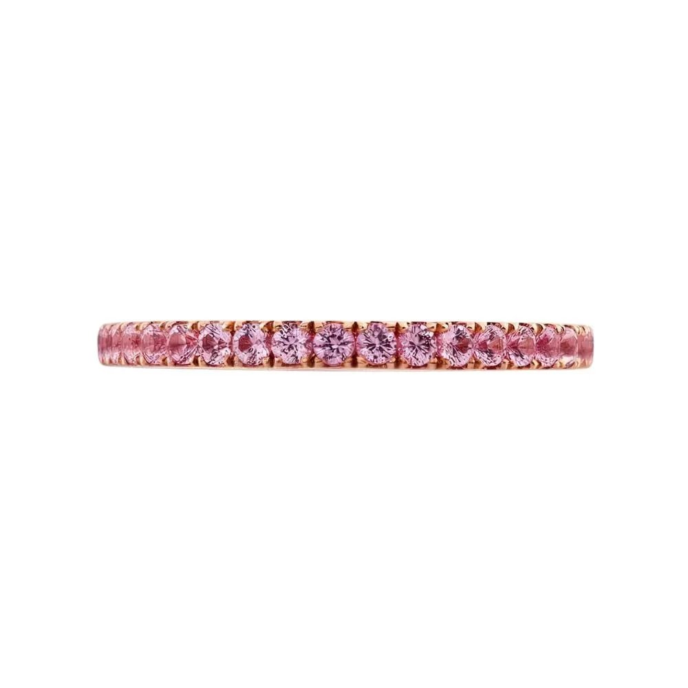 Anillo medio sinfín en oro rosa con zafiros rosas talla brillante.