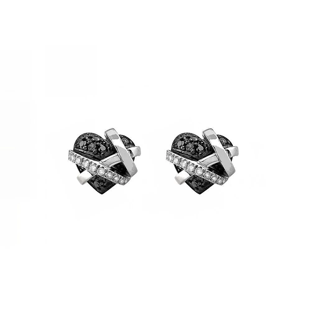 Aros en oro blanco con diamantes Fancy Black talla brillante y diamantes talla brillante.