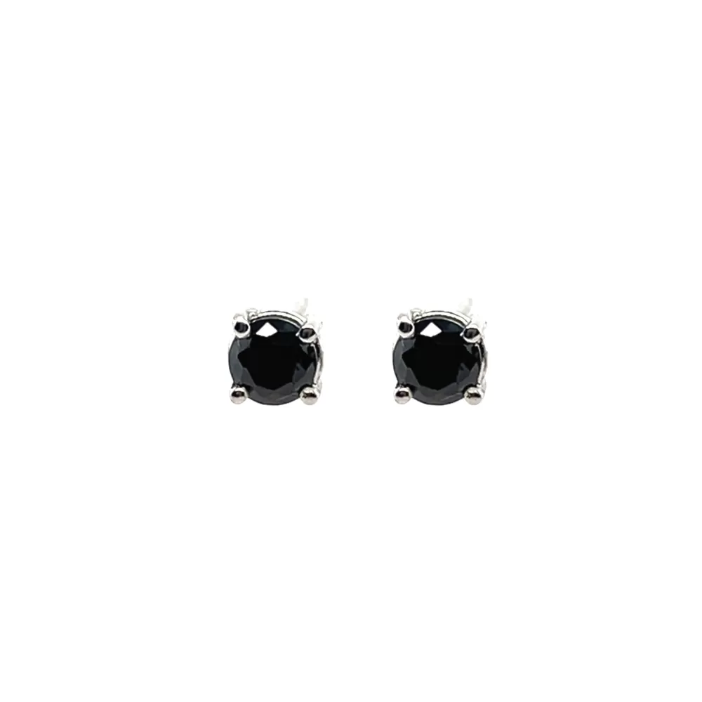 Aros solitarios en oro blanco con diamantes Fancy Black talla brillante (1.29 ct total).