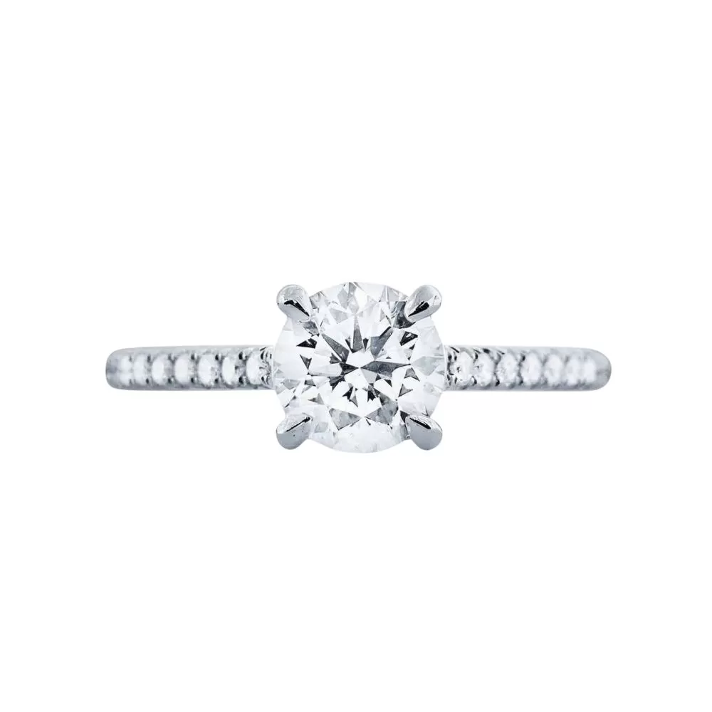 Anillo de Compromiso en oro blanco con diamante talla brillante (1.01 ct, color E, pureza SI1) 