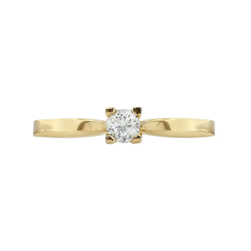 Anillo Solitario en oro amarillo con diamante talla brillante (0.10 ct, color G, pureza VS1).