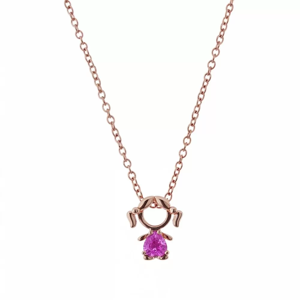 Collar en oro rosa con zafiro rosa talla brillante (0.222 ct).