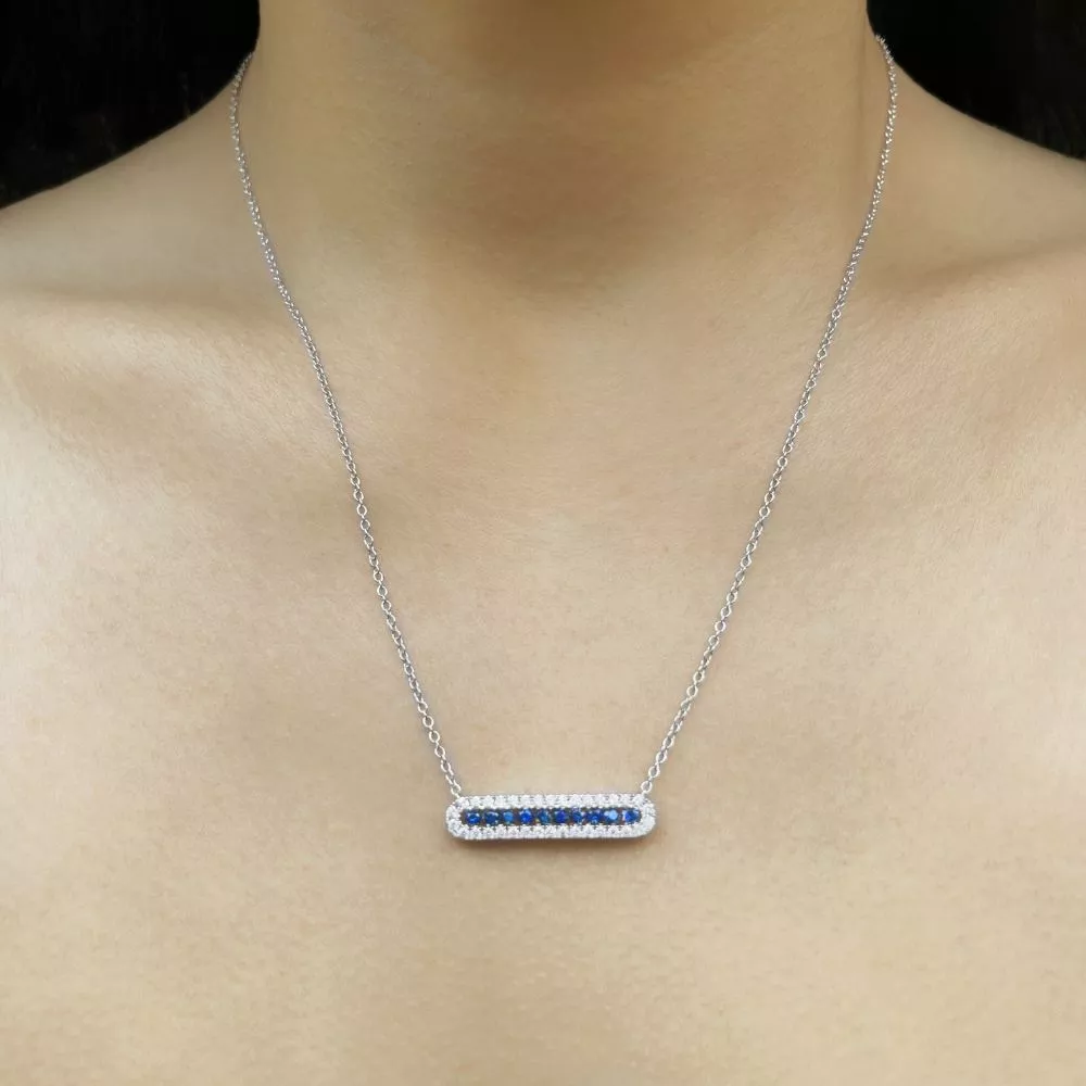 Necklace in white gold set with brilliant-cut sapphires and brilliant-cut diamonds.