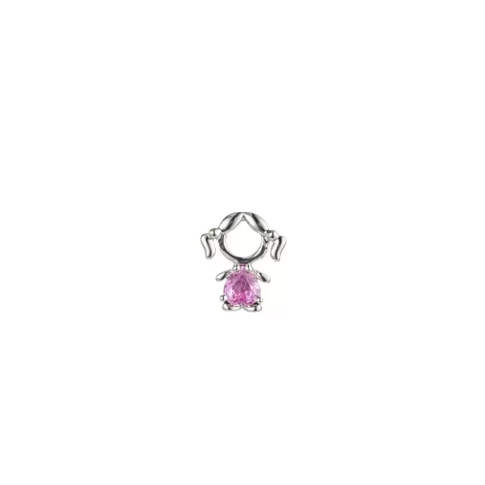 Dije en oro blanco con zafiro rosa talla corazón (0.248 ct).