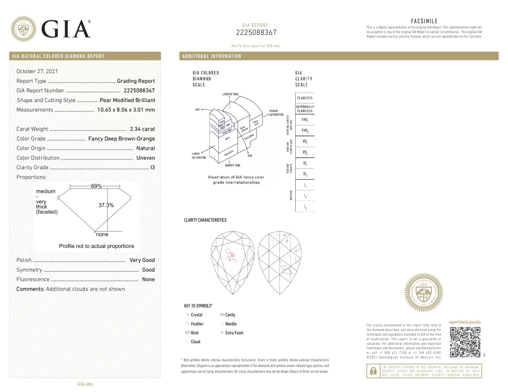 Diamante Fancy Deep Brown-Orange (2.34 ct).