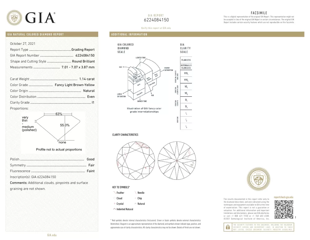 Diamante Fancy Light Brown-Yellow (1.14 ct).