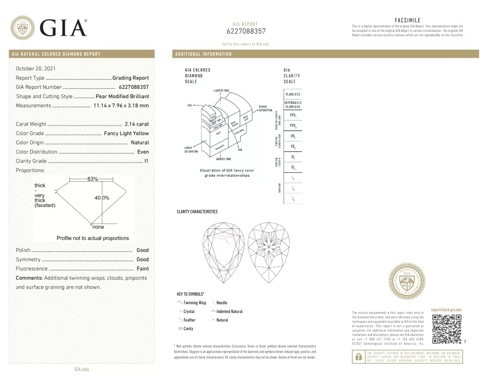 Diamante Fancy Light Yellow (2.14 ct).