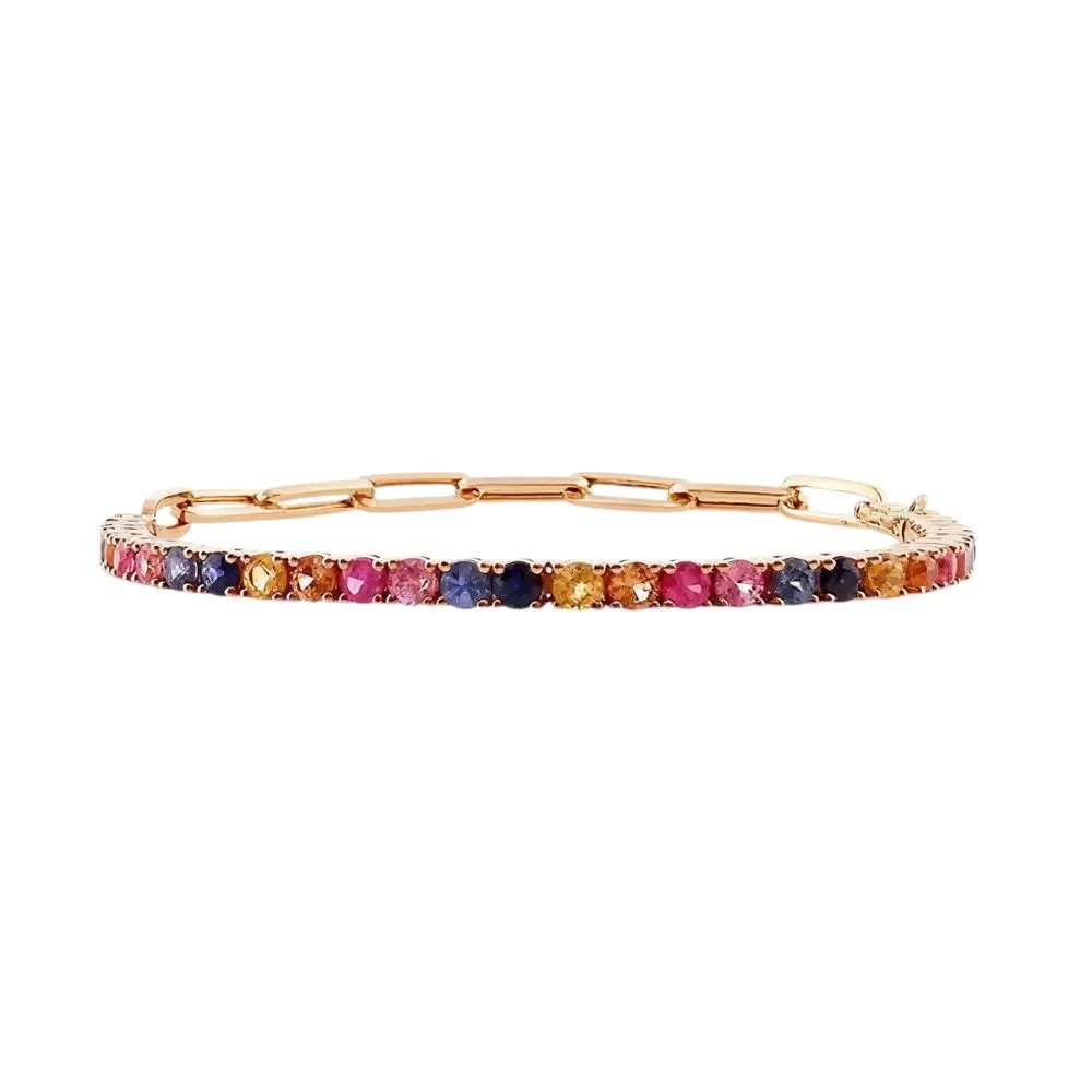 Pulsera en oro rosa con zafiros de colores
