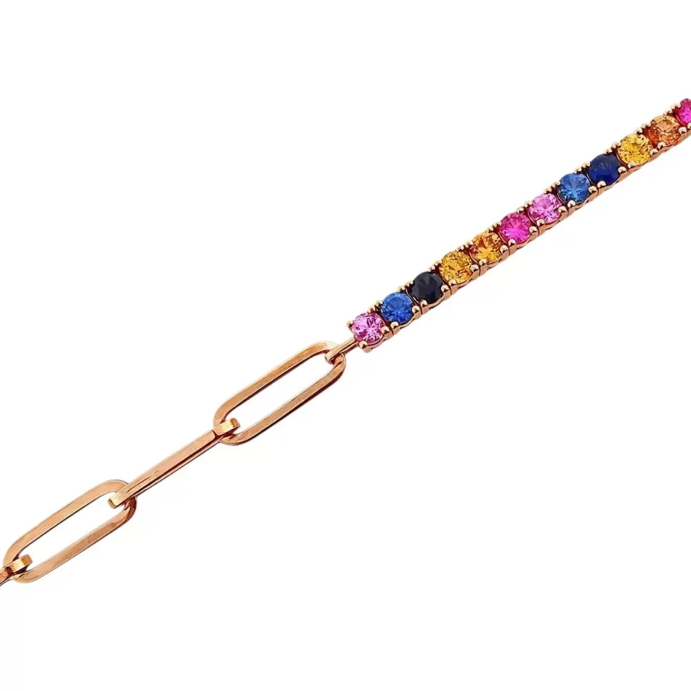Pulsera en oro rosa con zafiros de colores