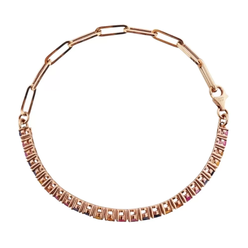 Pulsera en oro rosa con zafiros de colores